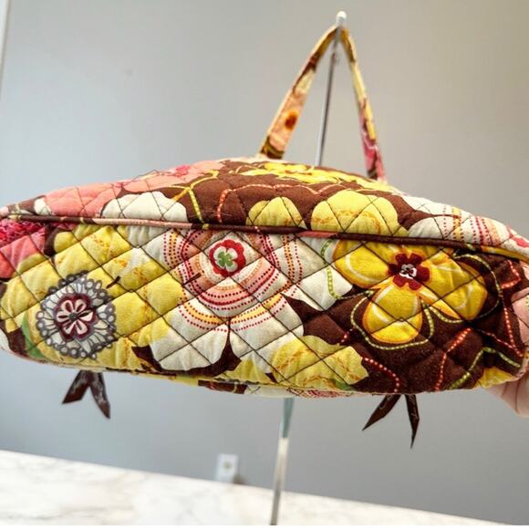 Vera Bradley Floral Quilted Shoulder Hobo Boho Hippie Brown Pink Women's Handbag - Picture 5 of 11